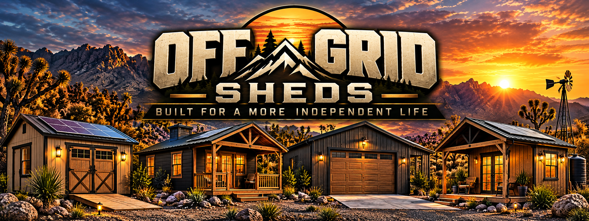 Off Grid Sheds at sunset